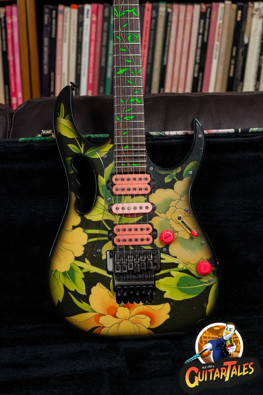 Ibanez JEM77-FP Steve Vai Signed 1989 Black Floral Pattern With Floral Case